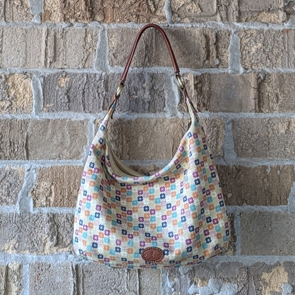 Fossil Tate Hobo Shoulder Bag Natural Floral Canvas Leather Y2K - Picture 7 of 15